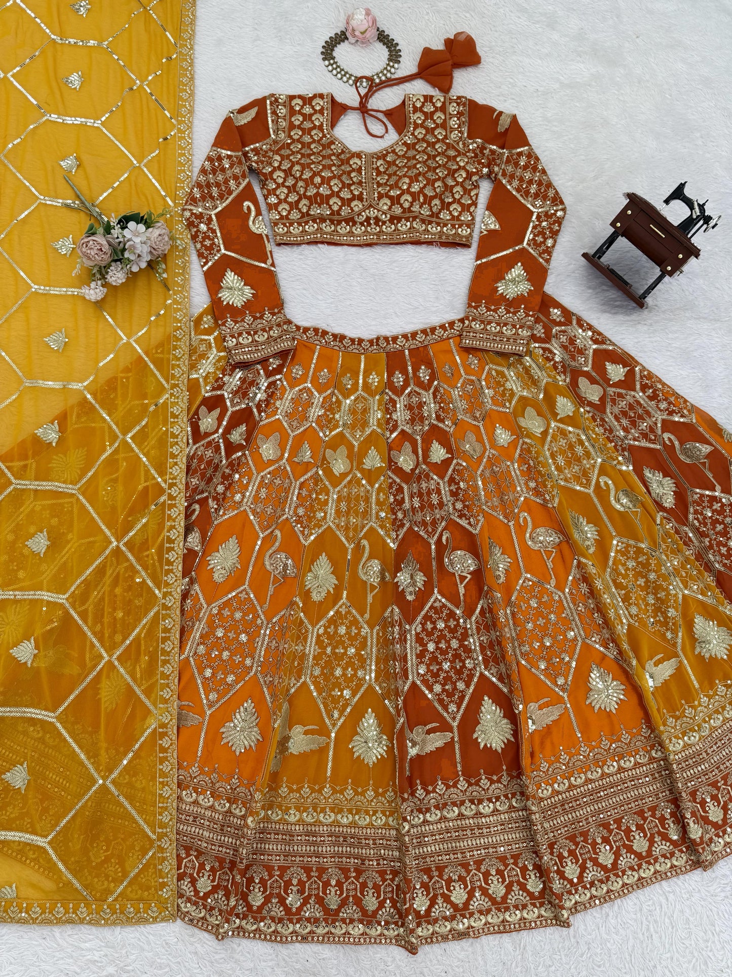 Premium Heavy Faux Georgette Embroidered Lehenga Choli with 4.80 Meter Flair