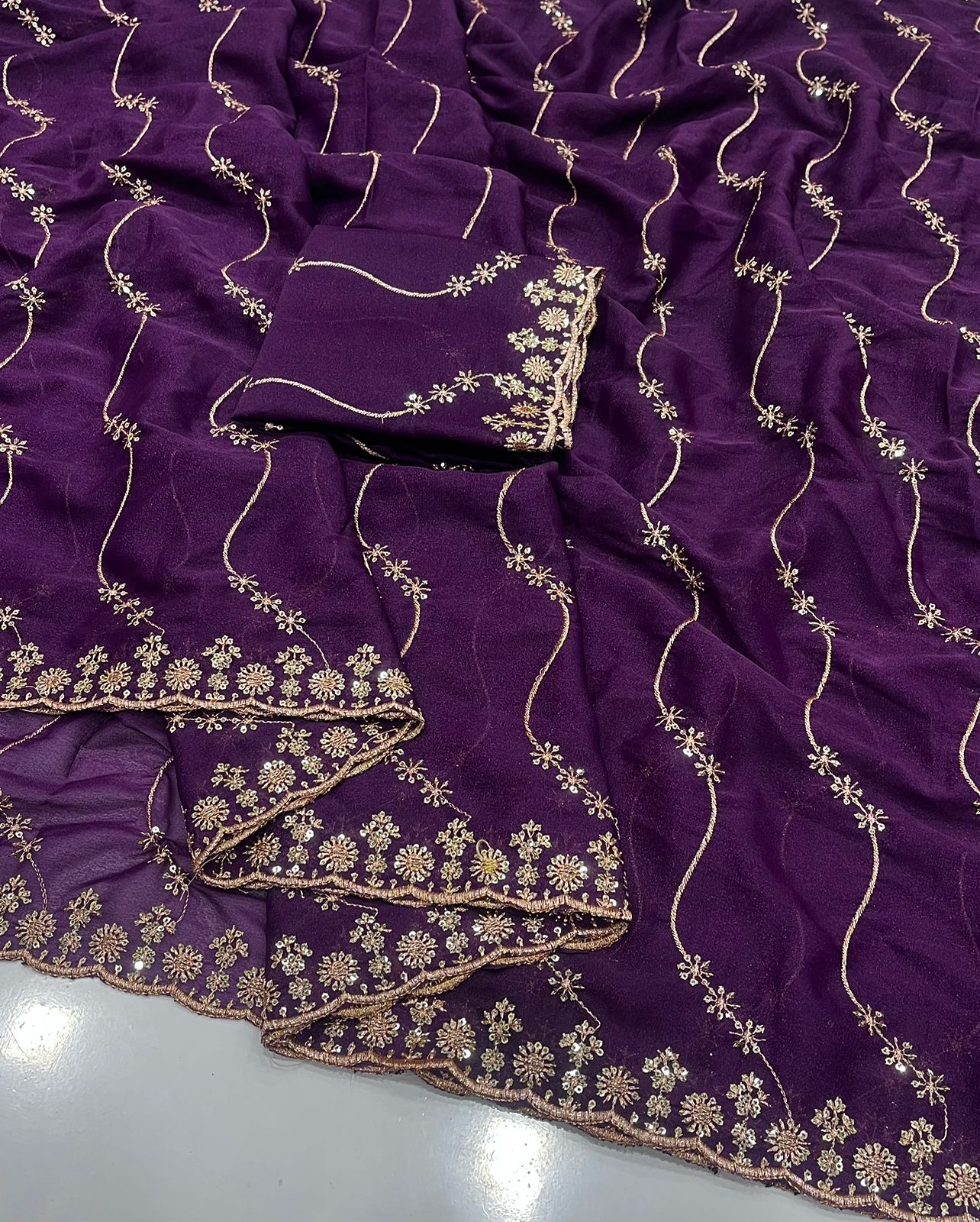Star Georgette Saree with Multi Sequins Embroidery & Designer Blouse