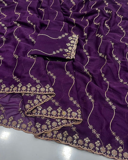 Star Georgette Saree with Multi Sequins Embroidery & Designer Blouse
