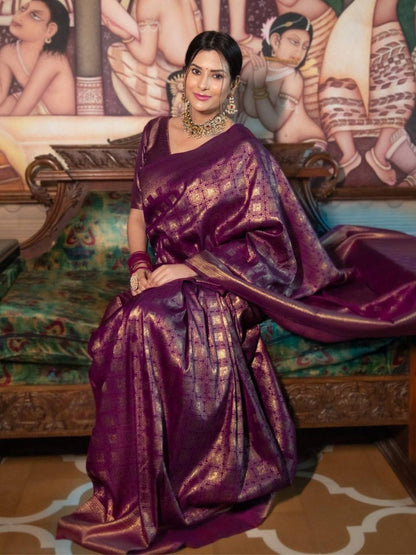 Royal Purple Zari Work Silk Look Saree
