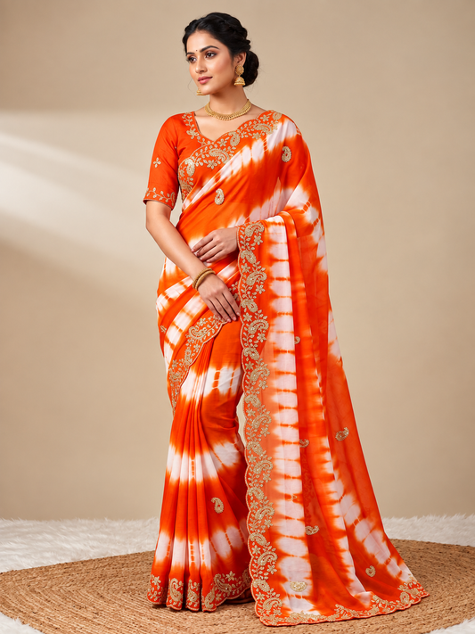 Tana Bana Saree with Pitta Work, Sequins & Cutwork Border