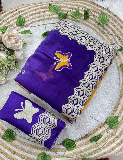 Rubina Soft Fendy Butterfly Work Saree with Gota Patti Lace Border