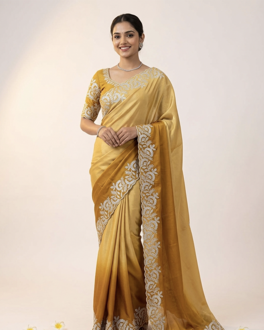 Elegant Ombre Shaded Silk Saree with Heavy Embroidered Border