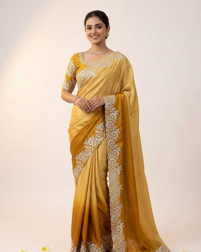 Elegant Ombre Shaded Silk Saree with Heavy Embroidered Border
