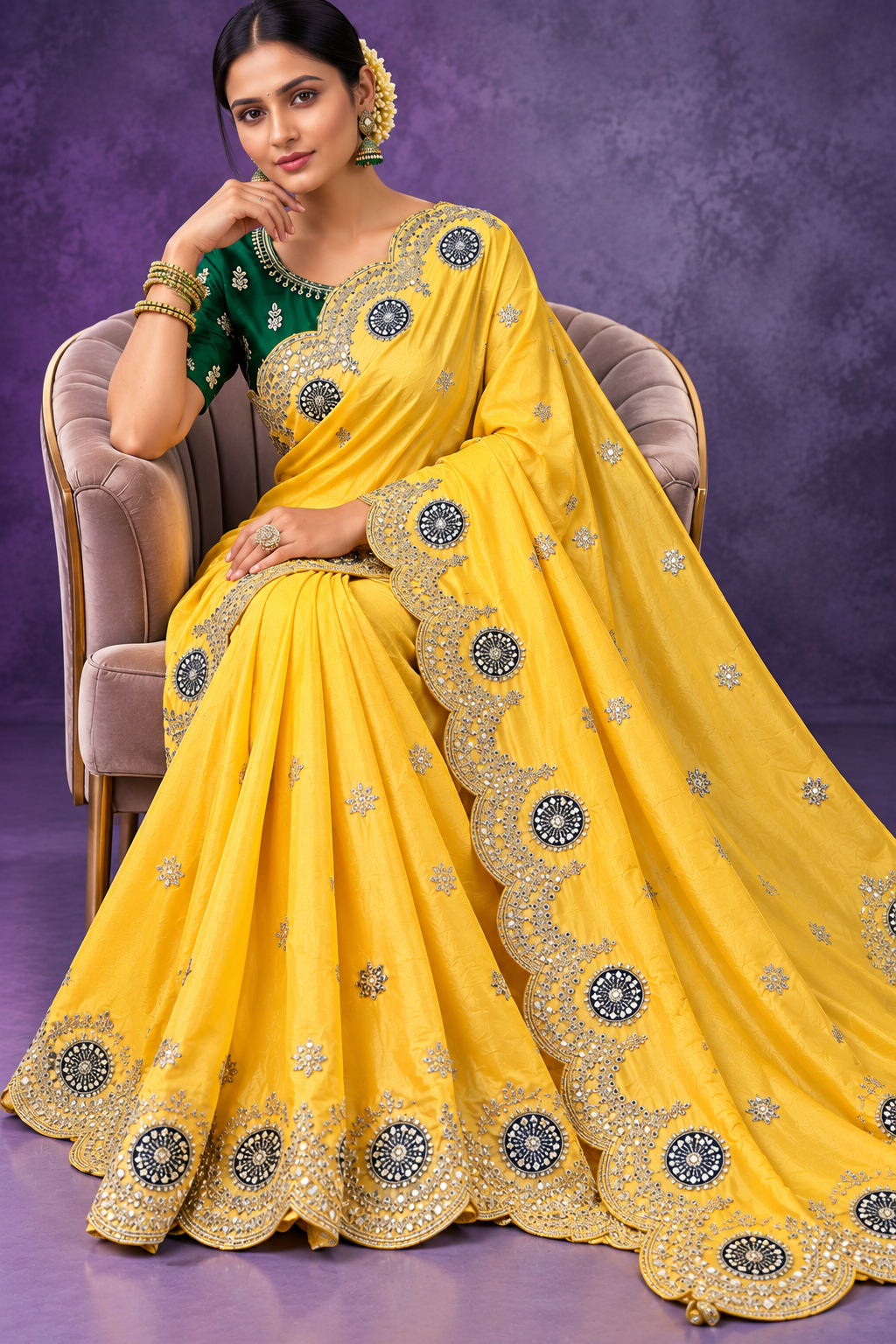 Soft Casino Crush Saree with Heavy C-Pallu Gotapatti Foil Work