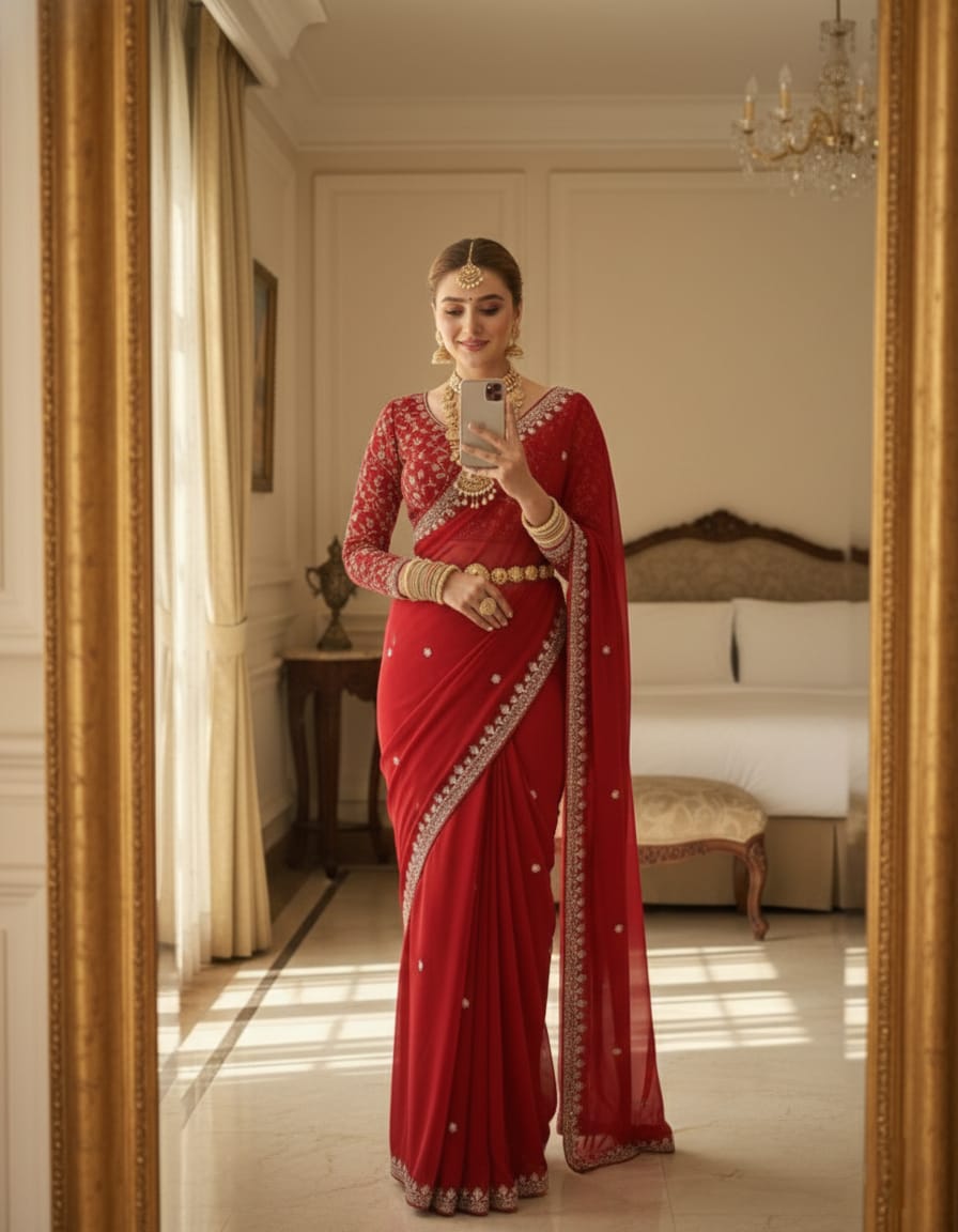 Neha Georgette Embroidery Saree – Rich Look Designer Sequence Work Saree