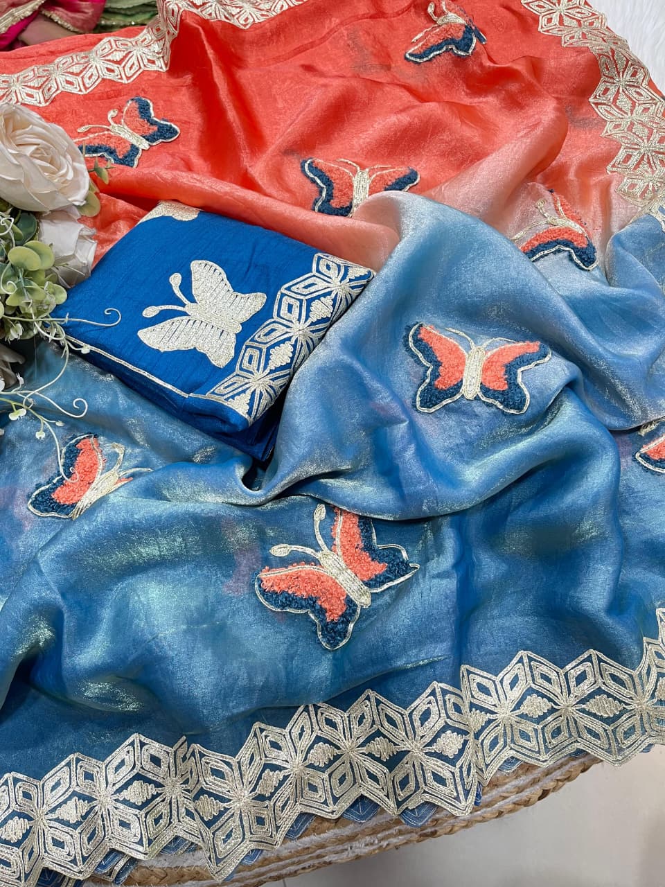 Rubina Soft Fendy Butterfly Work Saree with Gota Patti Lace Border