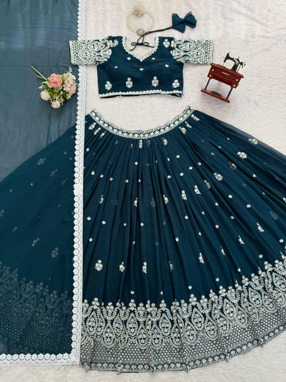 Premium Faux Georgette Embroidered Lehenga Choli Set