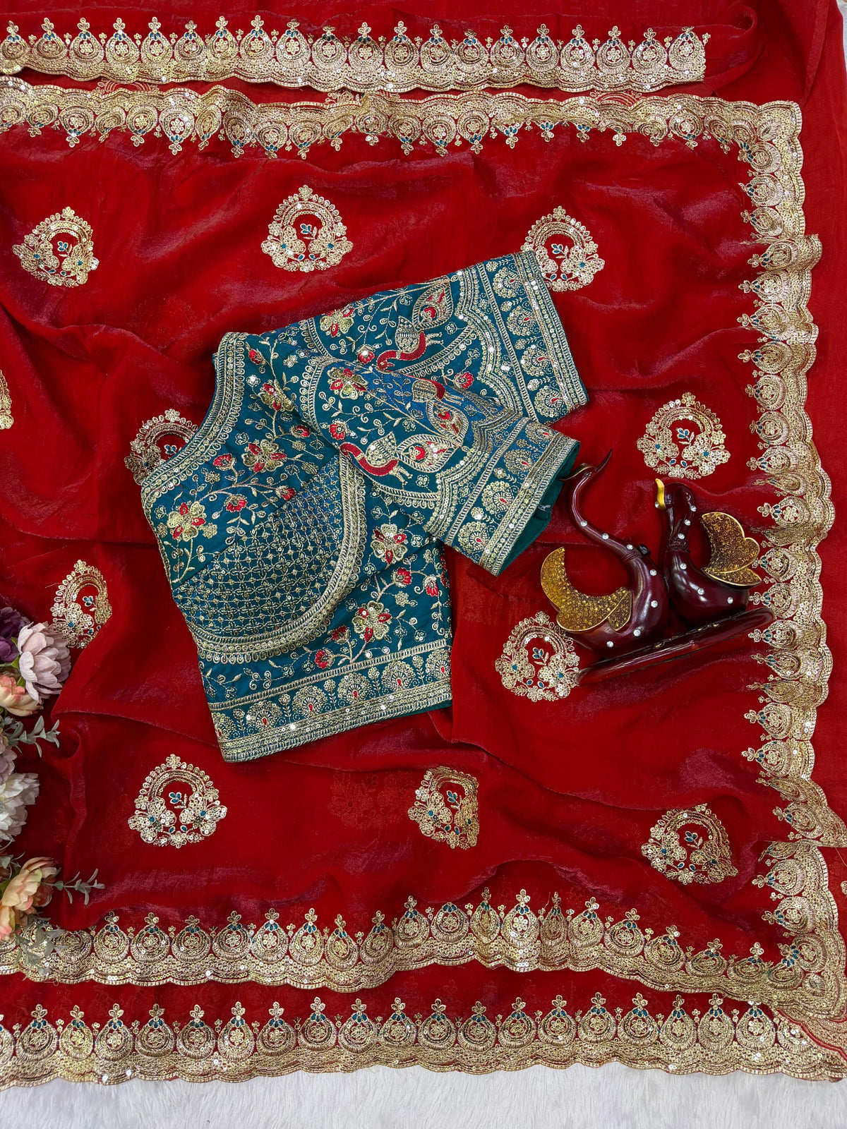 Designer Soft Space Silk Saree with Heavy Embroidered Blouse