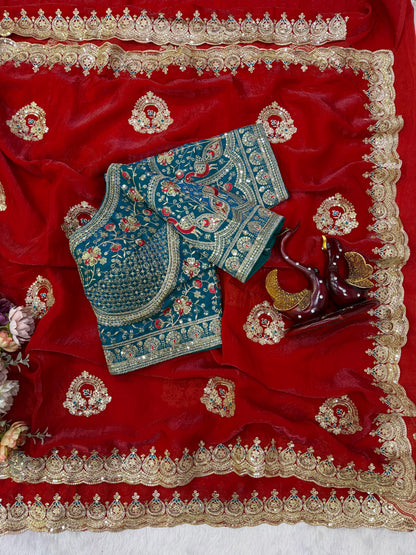 Designer Soft Space Silk Saree with Heavy Embroidered Blouse
