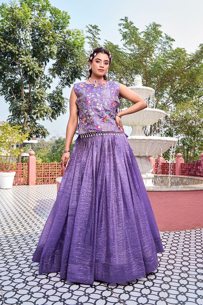 Pure Gold Crush Wedding Lehenga Choli with Embroidered Shrug | Heavy Sequence Work | Fully Stitched