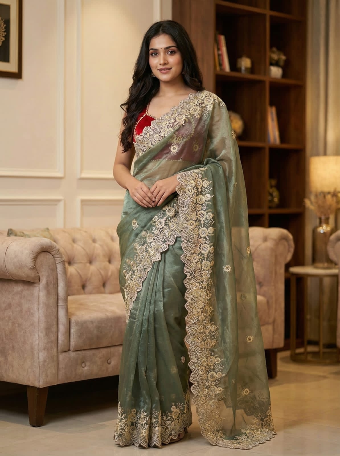 Aarti Tissue Organza Embroidery Saree