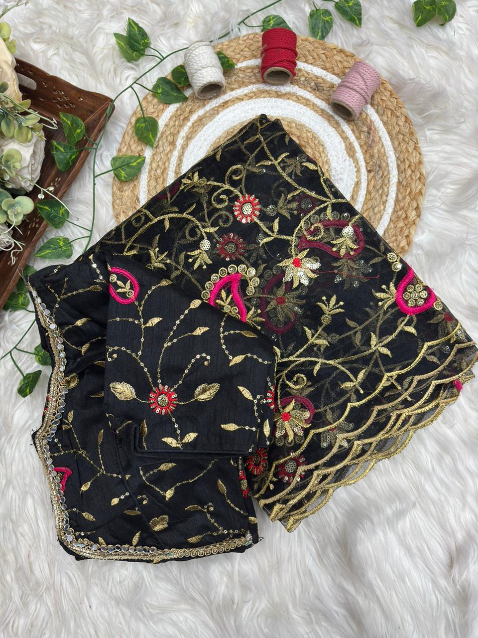 Tissue Silk Mirror Work Saree