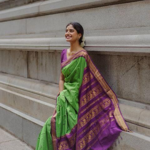 Purple Green Saree