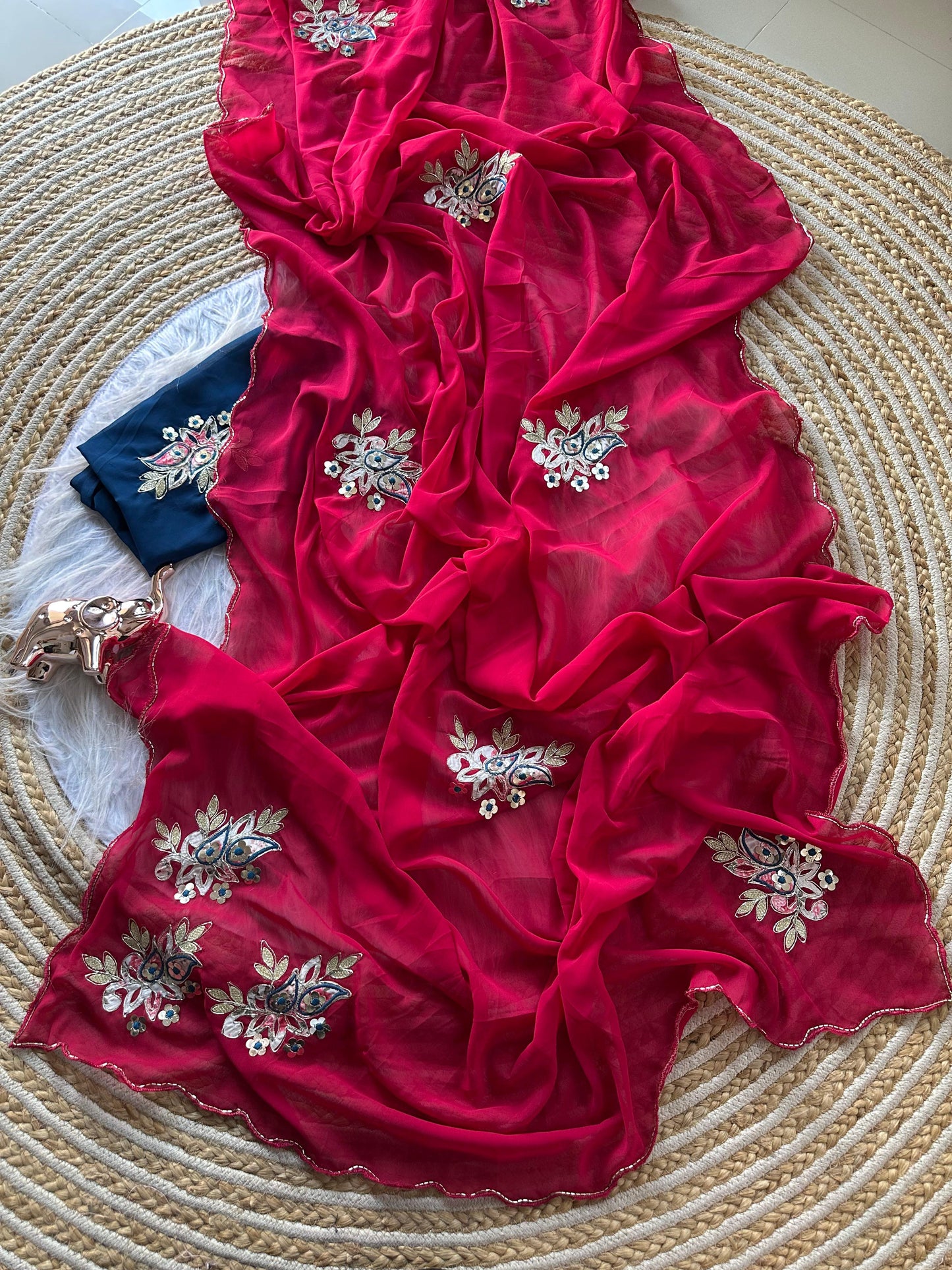 Designer Star Georgette Saree with Patch Work & Aarco Border