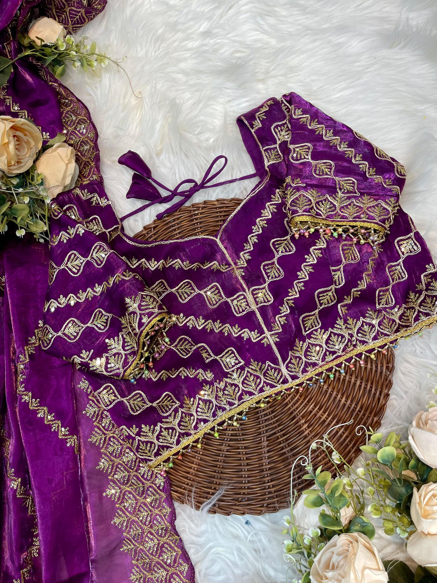 Shanaya Zimmy Choo Silk Saree With Heavy Embroidery Sequence Work & Blouse (Up to 42”)