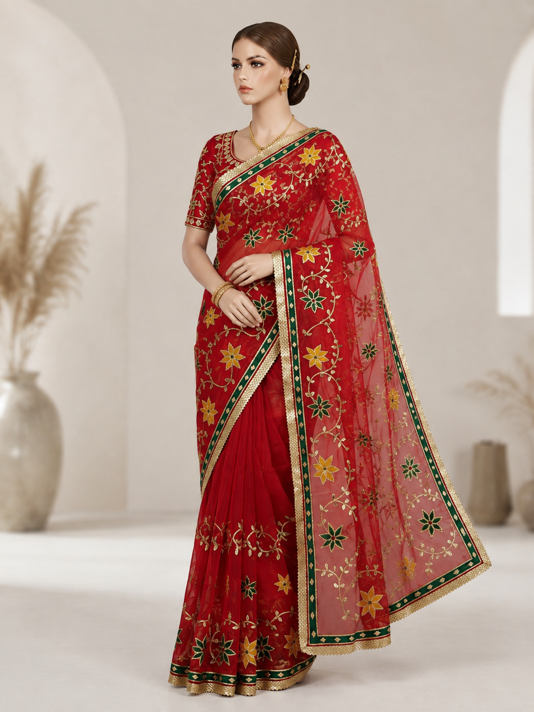 Hand Charkhi Gota Patti Work Georgette Saree