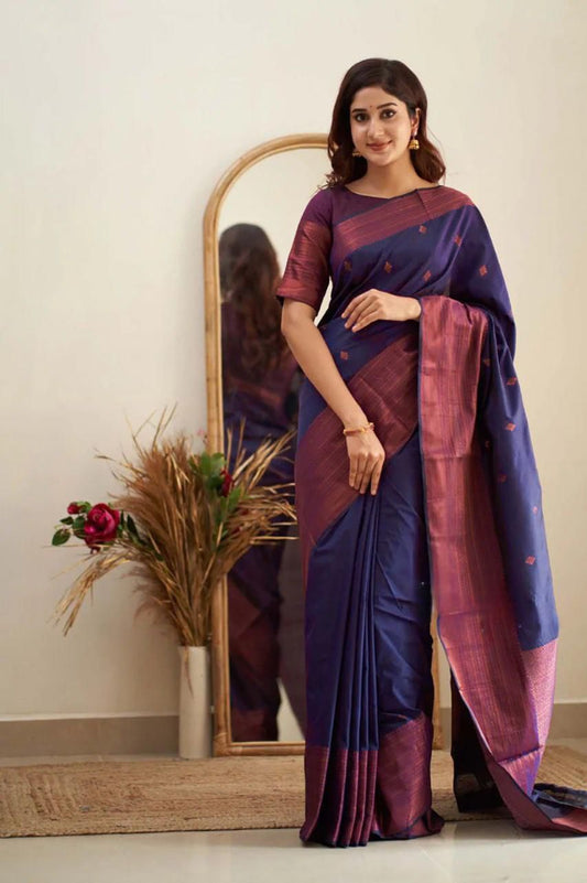 Navy Blue Copper Border Saree