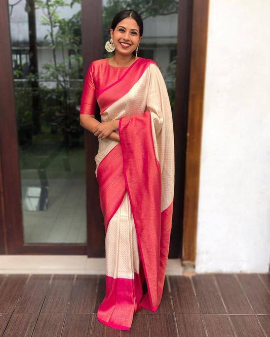 Pink Cream Silk Saree