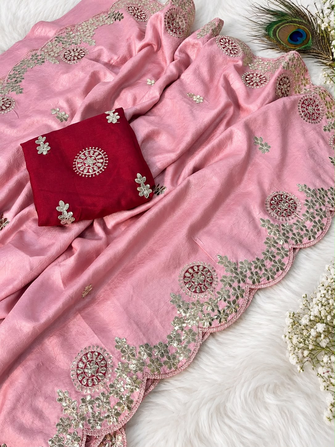 Soft Casino Crush Saree with Heavy C-Pallu Gotapatti Foil Work