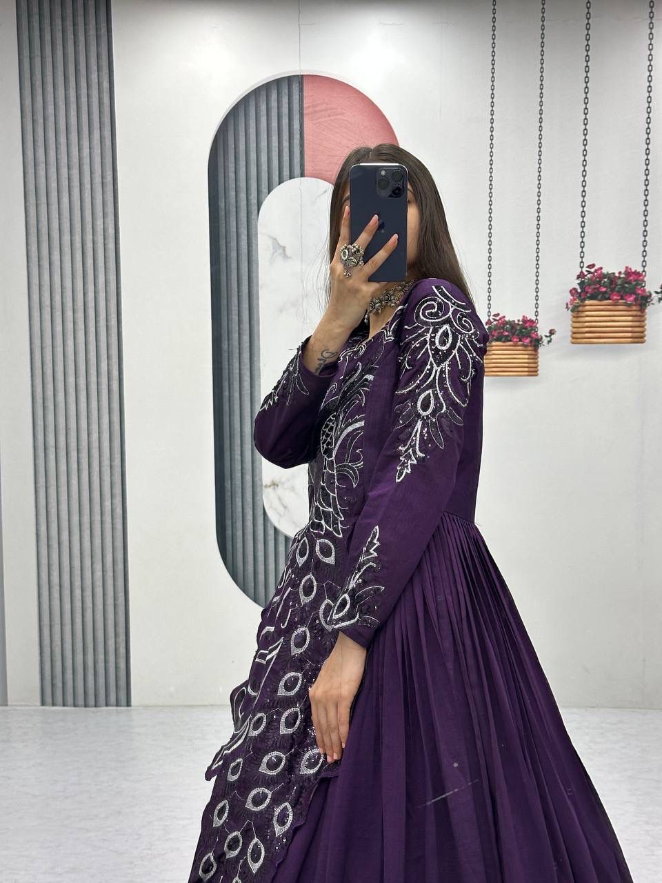 Festival Embroidered Vichitra Silk Gown