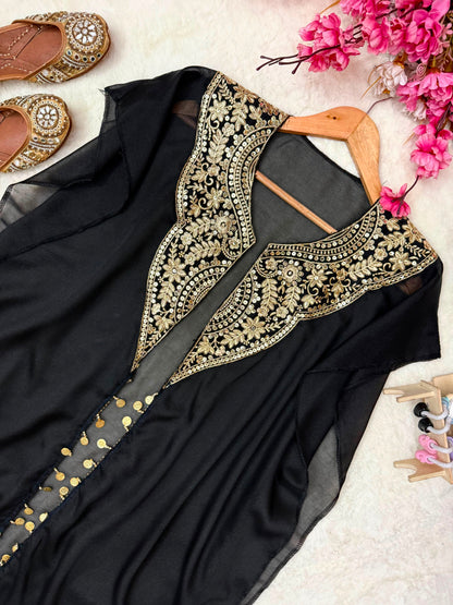 Star Georgette Indo Western Set | Sequins Zari Embroidered Jacket Pant Set