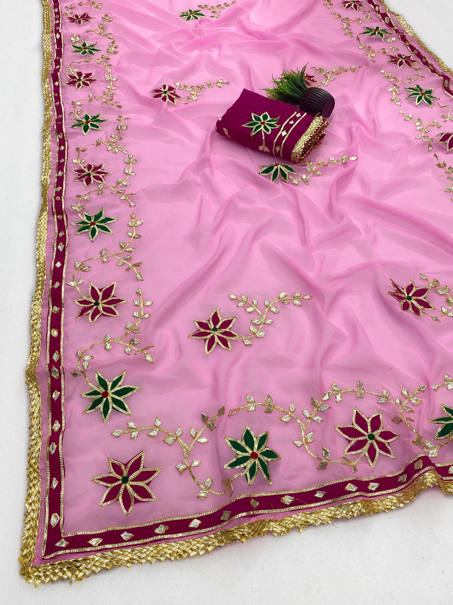 Hand Charkhi Gota Patti Work Georgette Saree