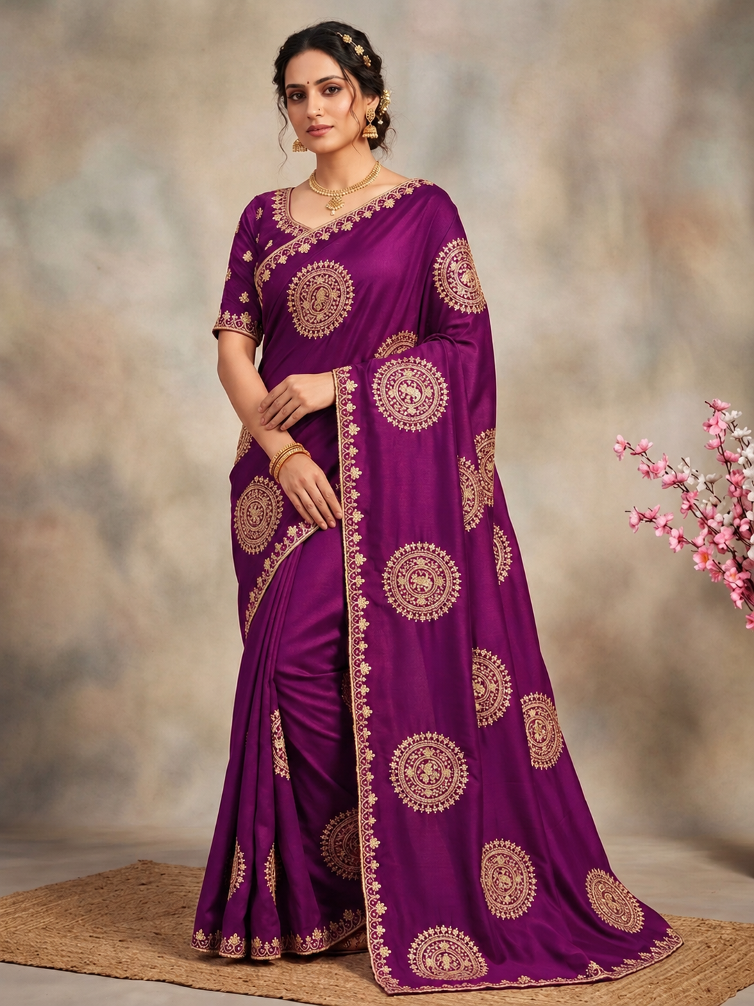 Premium H.O Silk Saree with Gotafoil Butta, C-Pallu & Cut Work Border