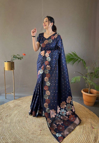 Navy Blue Floral Saree