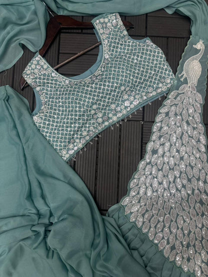 Super Trending Heavy Georgette Ready to Wear Embroidery Sequence Saree
