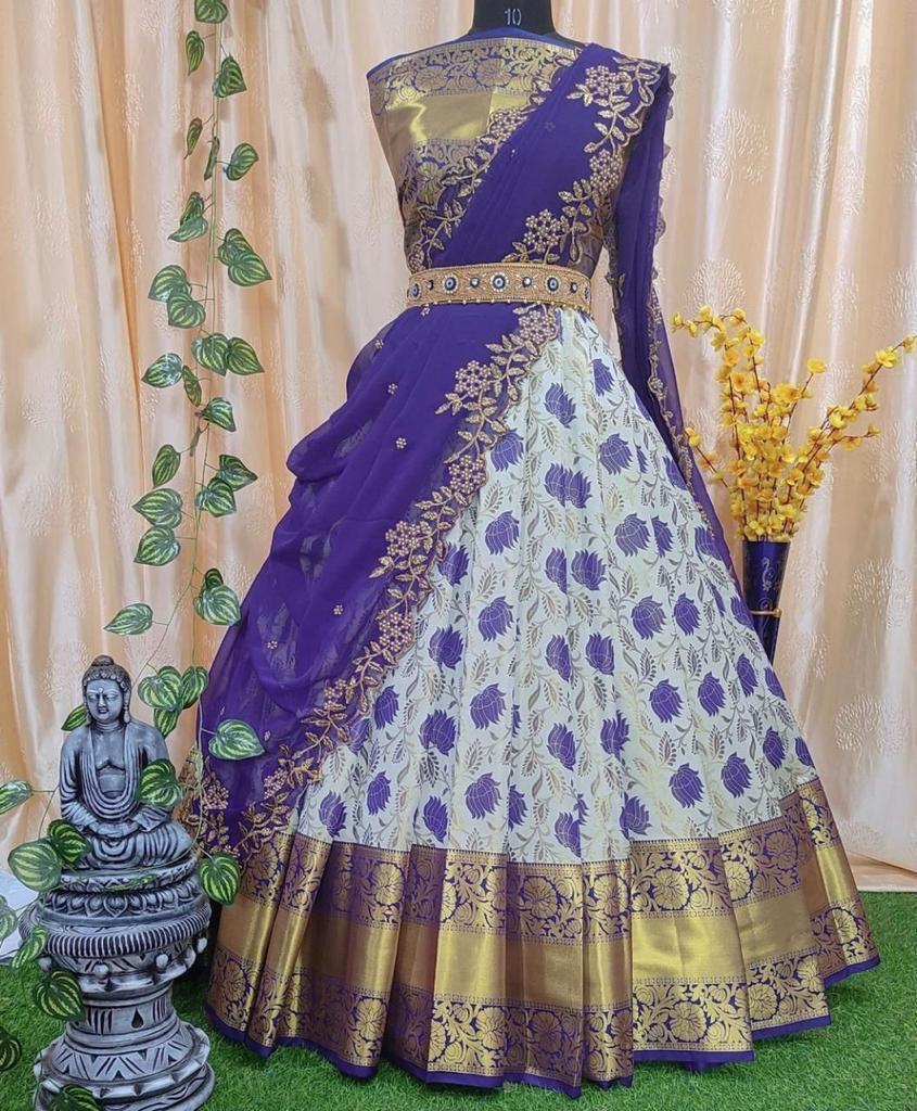 Kanjivaram Jacquard Unstitched Lehenga Choli with Organza Dupatta (5 Colors)