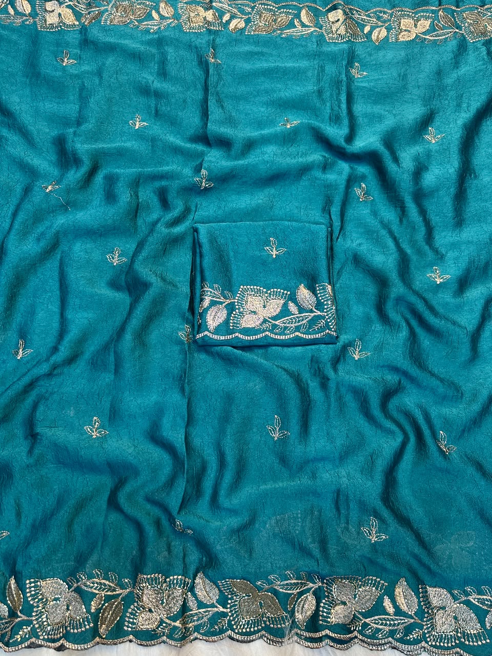 Soft Rangoli Crush Silk Saree with Heavy Sequence & Bits Embroidery | Party Wear Designer Saree
