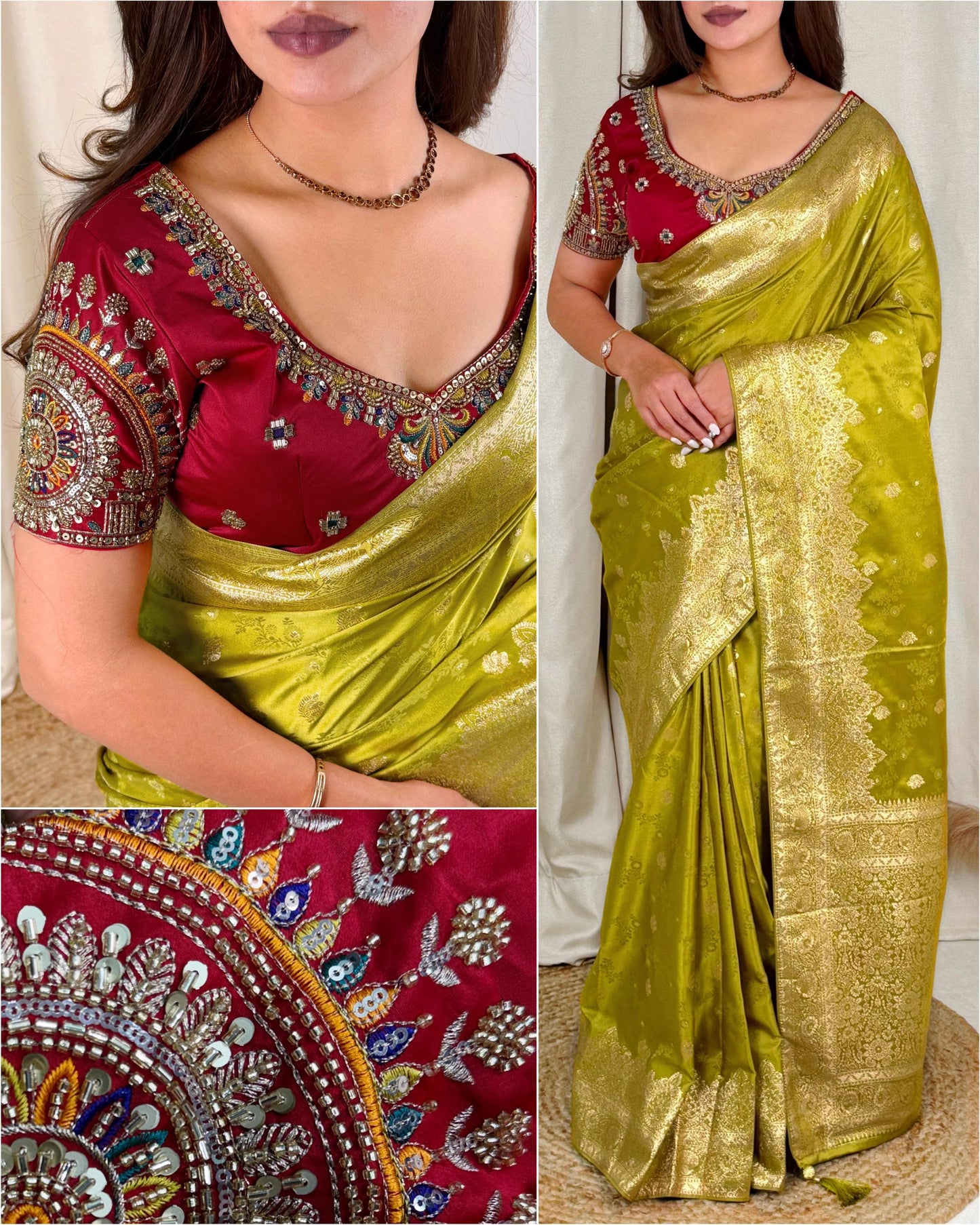 Maharani Banarasi Satin Silk Saree with Handwork Blouse