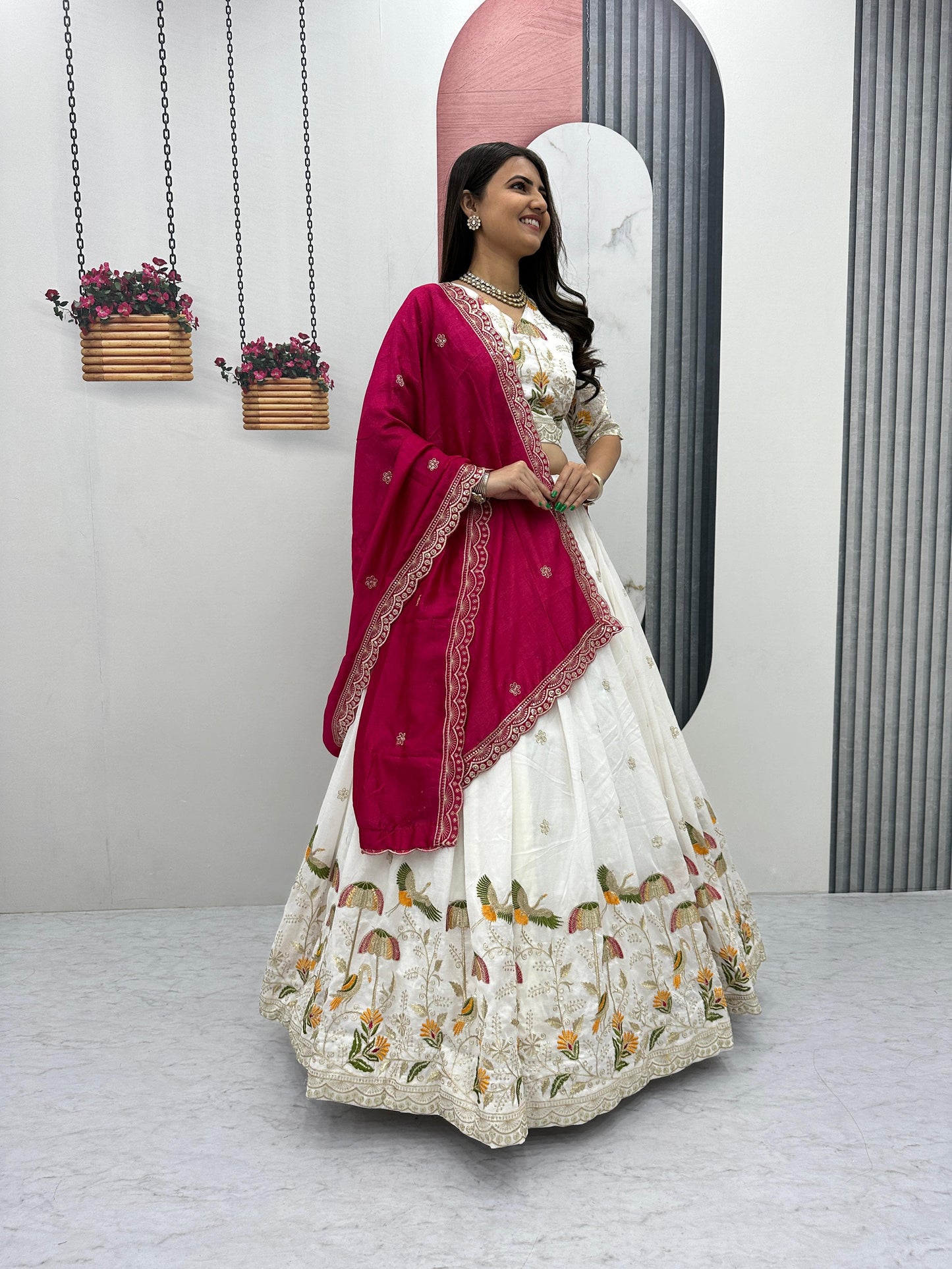 Embroidered Vichitra Silk Lehenga Choli Set
