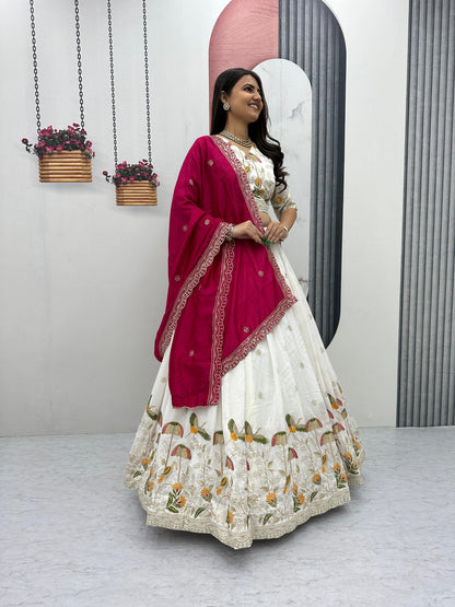 Embroidered Vichitra Silk Lehenga Choli Set