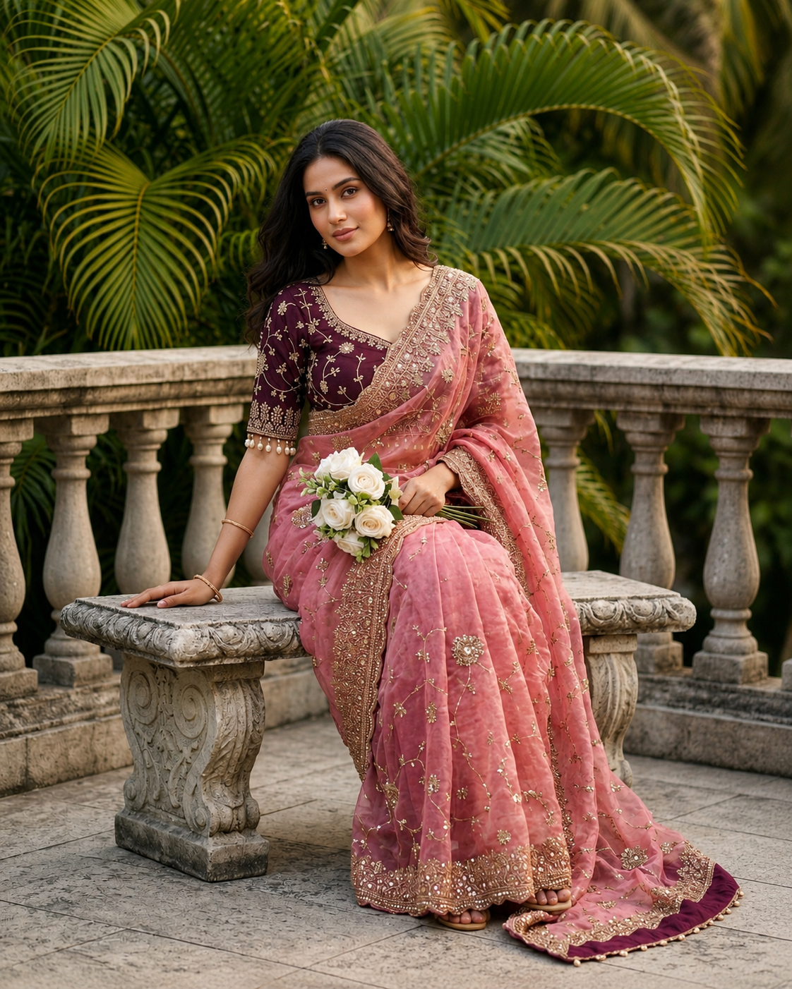 Adhya Fendy Chiffon Two Tone Saree with Embroidery, 3mm Sequence Jari Work & Fully Stitched Blouse | 6 Colors