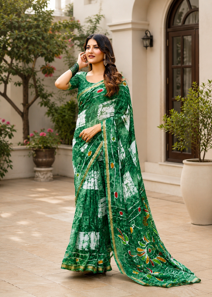 Pathshala Premium Viscose Mul Cotton Printed Saree with Zari Border