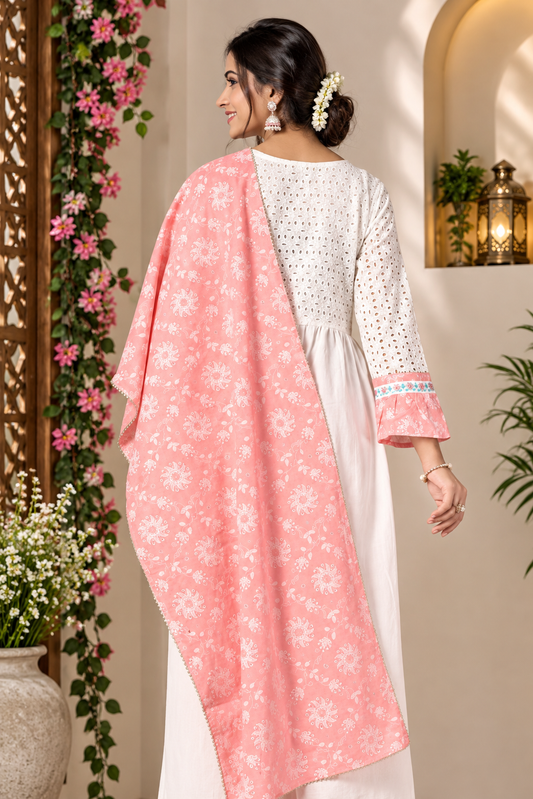 Cotton Kurti Pant Dupatta Set with Sequins Embroidery & Gota Lace | Designer Ethnic Wear