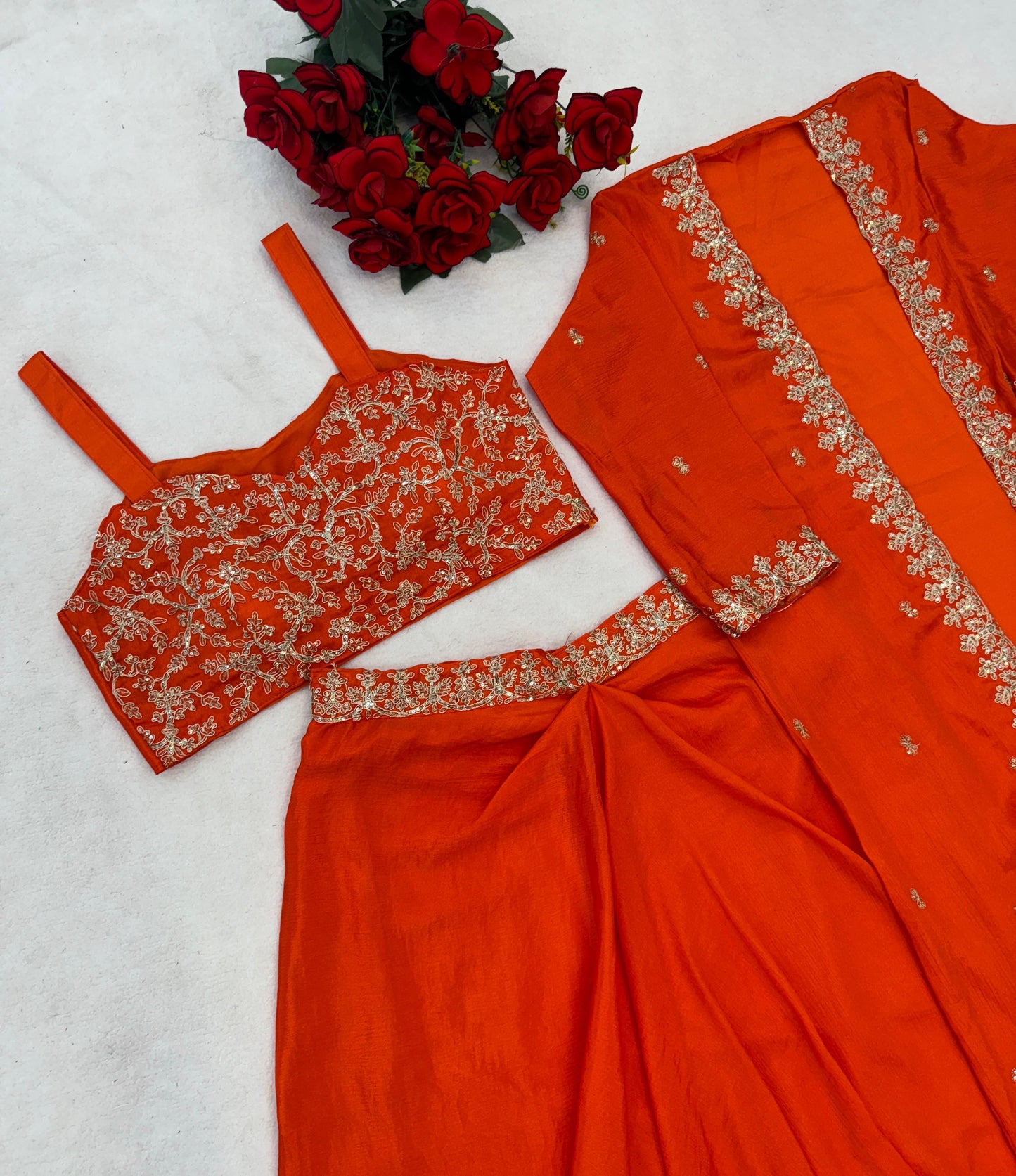 Premium Chinon Silk Embroidered Shrug Sharara Set – Party & Festive Wear