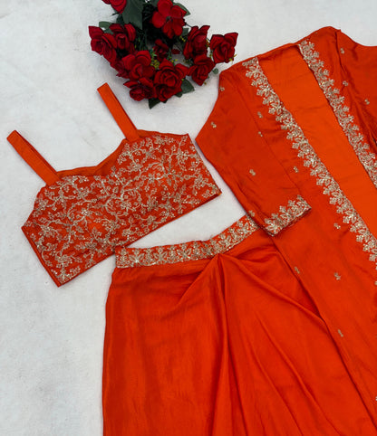 Premium Chinon Silk Embroidered Shrug Sharara Set – Party & Festive Wear