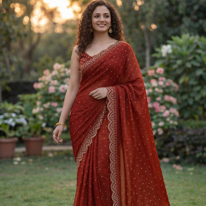 Rihana Two Tone Fendy Satin Saree with Jharkhand Work Border