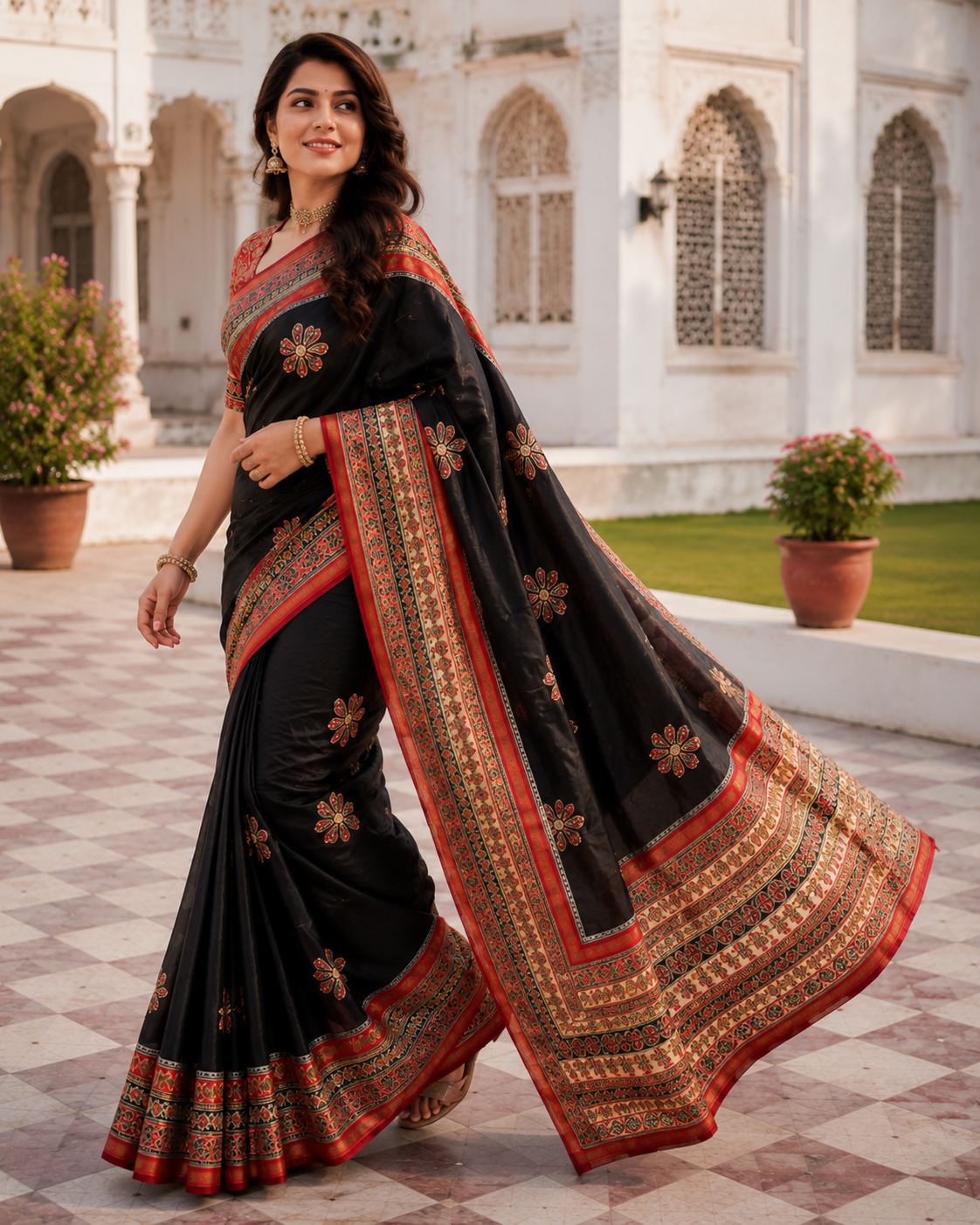 Premium Mul Cotton Printed Saree with Mirror Work & Designer Border