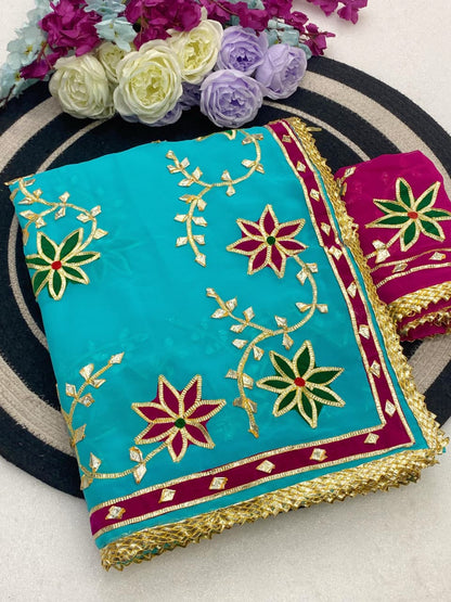 Hand Charkhi Gota Patti Work Georgette Saree
