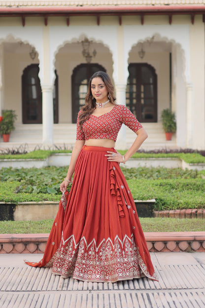 Designer Vichitra Silk Lehenga Choli with Heavy Sequins & Thread Embroidery Work