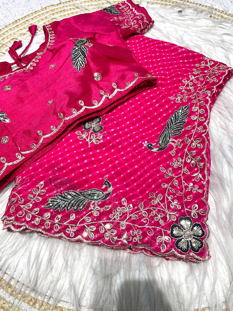 Georgette Muthda Saree with Peacock Thread Work & Cut Work