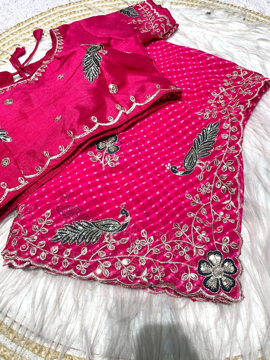Georgette Muthda Saree with Peacock Thread Work & Cut Work
