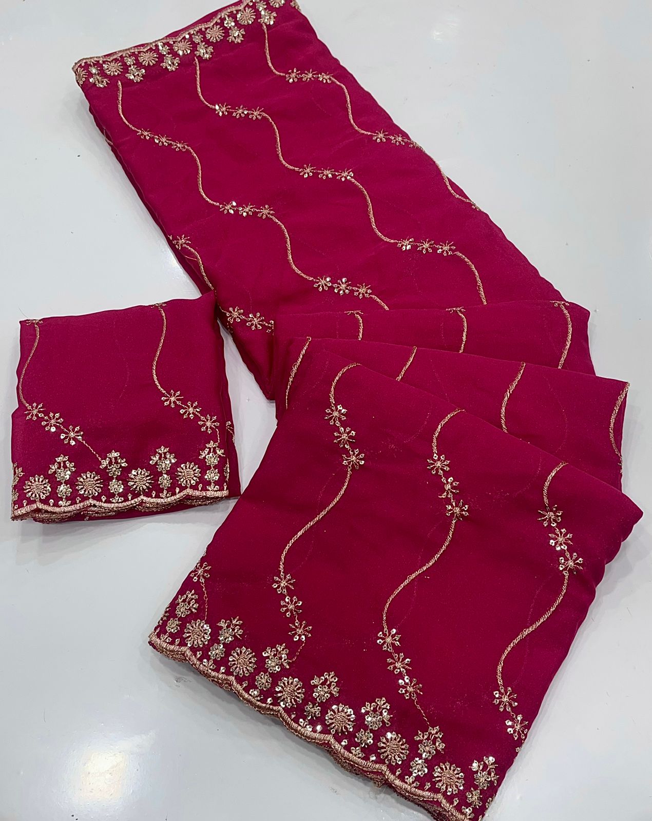 Star Georgette Saree with Multi Sequins Embroidery & Designer Blouse