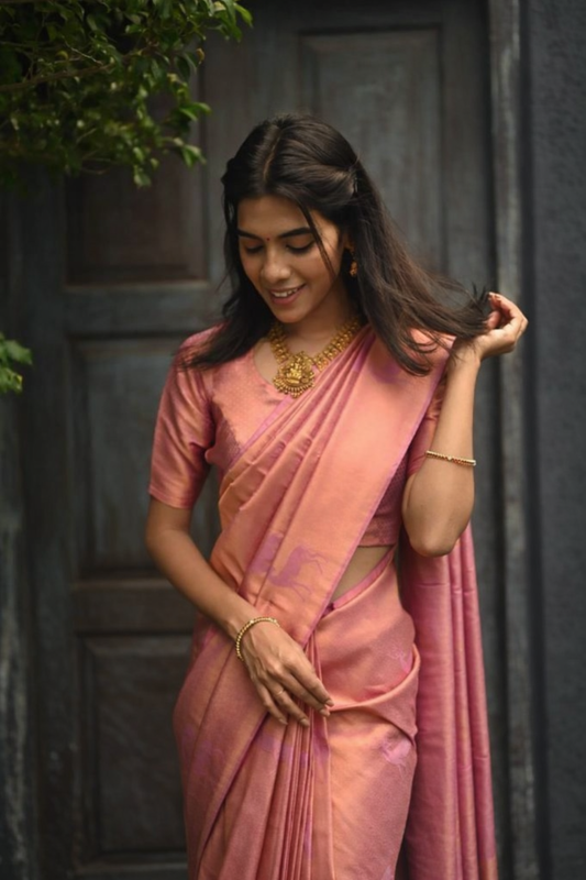 Peach Zari Silk Saree