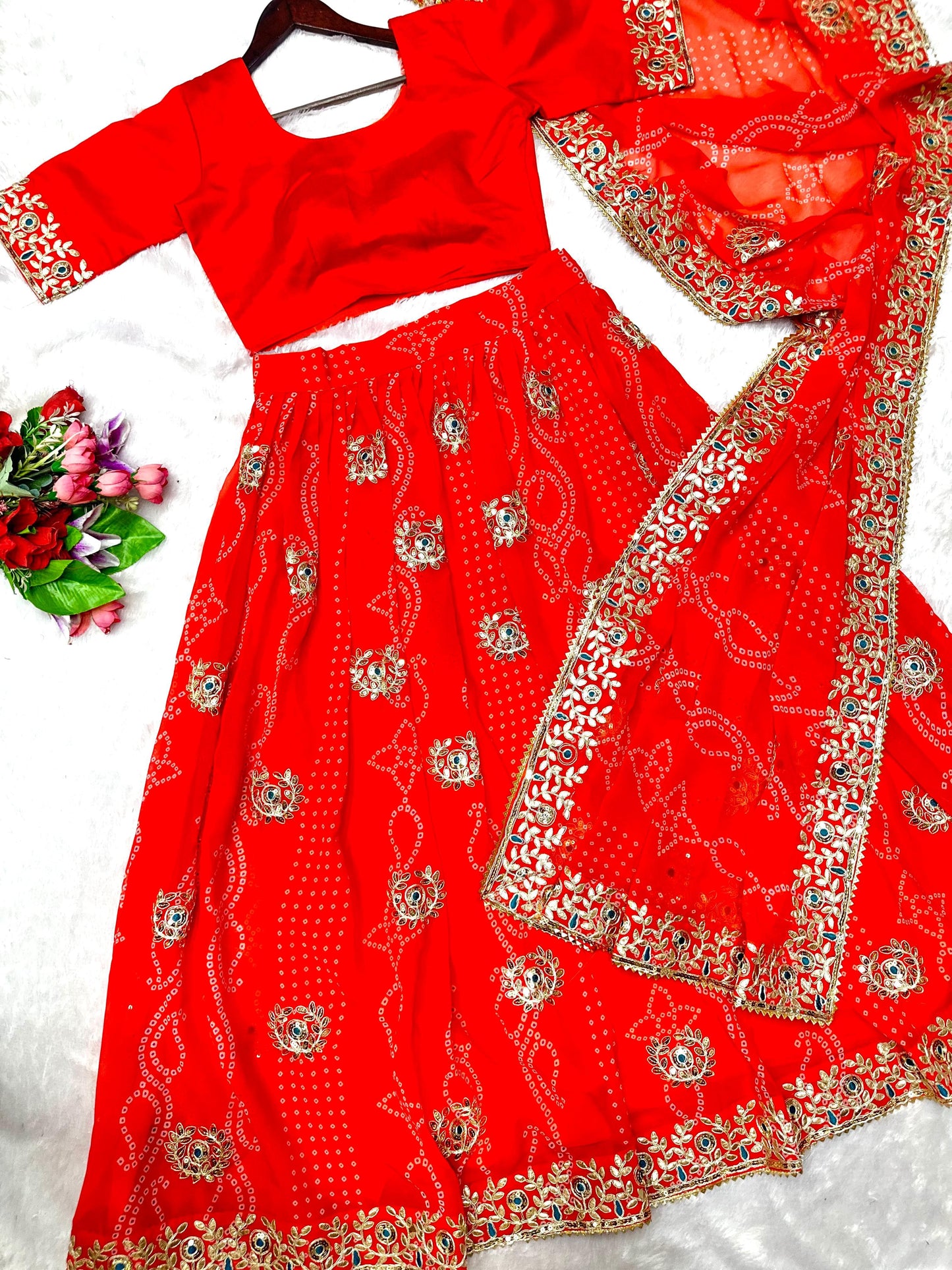 Bandhani Print Embroidered Lehenga Choli Set