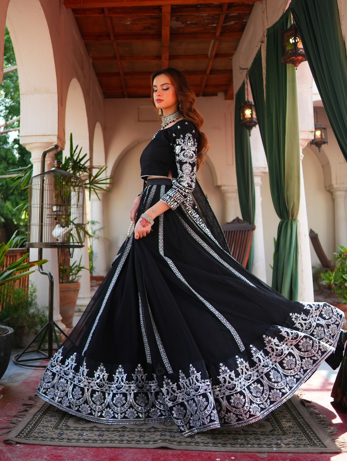 Elegant Black Velvet Lehenga Choli with Silver Thread & Sequence Work | Party Wear & Festive Collection